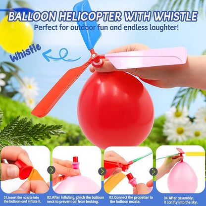100 Rocket Balloons with 2 Pumps and 5 Helicopter Balloon Toys | Whistling - Image 3