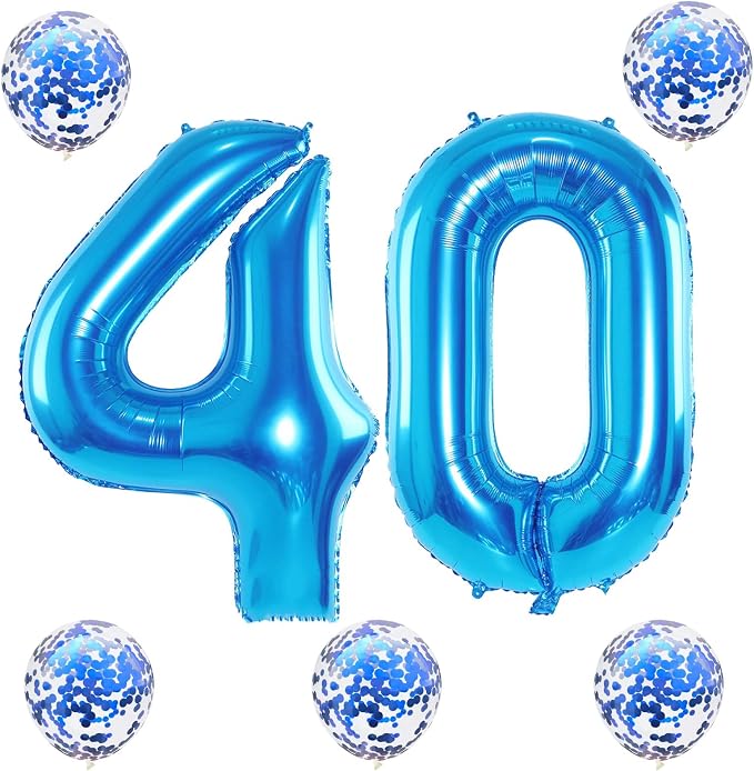 Blue 40 Balloon Numbers and Confetti Balloons, 40th Birthday Balloons Set - Image 8