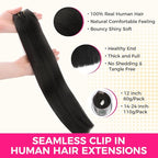 Lashey Seamless Clip in Hair Extensions Real Human Hair 110g Straight 16 Inch 7pcs Natural Black Remy Clip in Extensions with PU Weft for Women