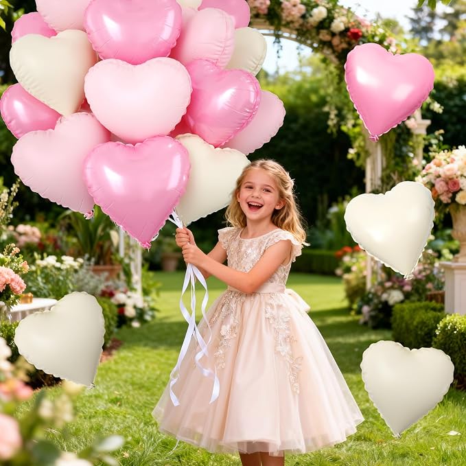Pink Cream Beige Heart Balloons, Apricot Helium Balloon - Image 7