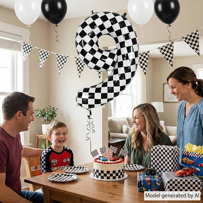 40 Inch Checkered 9 Balloon, Big Mylar Black and White Racing Balloon, Kids 9th - Image 3