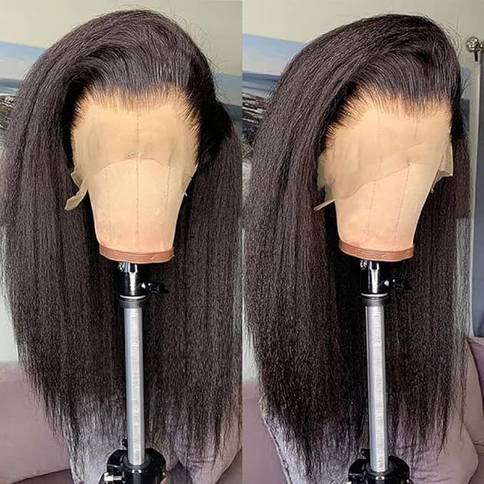 GOLFMAX Kinky Straight Human Hair Wigs 26 Inch 13x4 HD Transparent Glueless Wigs Human Hair Pre Plucked With Baby Hair Brazilian Yaki Straight Lace Front Wig