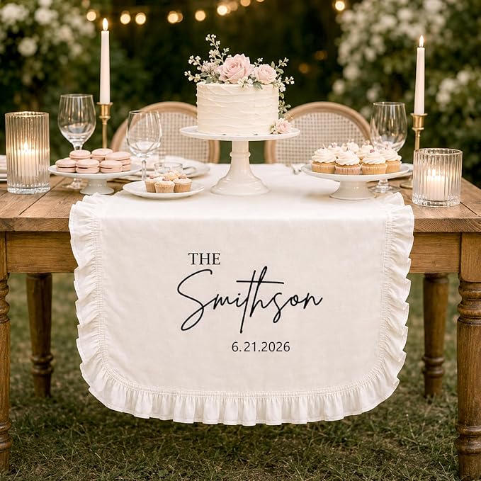 Personalized Hand Embroidered Wedding Table Runner - Image 2