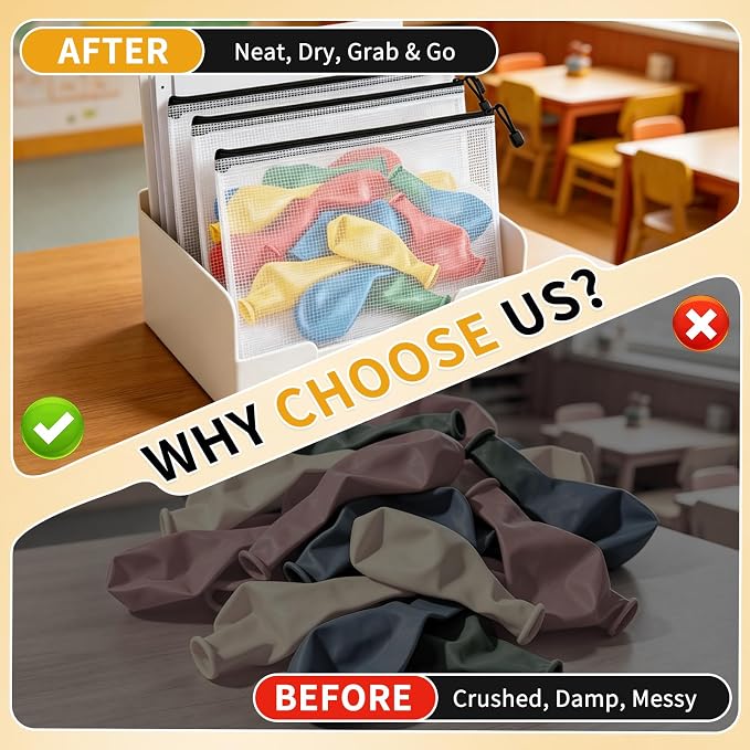 10 Pack Mesh Zipper Balloon Storage Bags, A4 Size Reusable Waterproof Plastic - Image 5