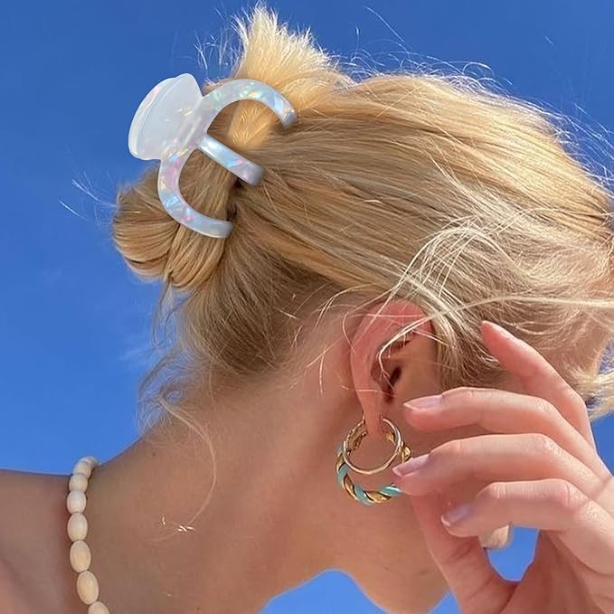 Large Hair Clips for Women - 3Pcs (Blue, White, Pink) | Octopus Claw Clips for Thick Hair, Non-Slip Strong Hold Hair Clamps for Long Hair, Big Unbreakable Hair Accessories