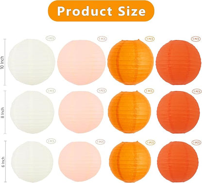 BEISHIDA Orange Mix Paper Lanterns 12Pcs 6/8/10 Inch Round Chinese Lamp | Paper - Image 2