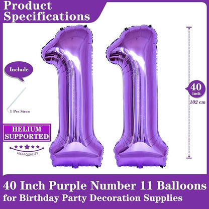 Purple 11 Number Balloons, 40 Inch Giant Number 11 Balloons Foil Mylar Helium - Image 2