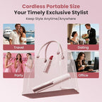 CHIKYO Cordless 2 in 1 Hair Straightener Portable On-The-Go Curling Iron, Portable Power Bank, 7 Temps, LED Display, Rechargeable Mini Flat Iron for Travel, 5000mAh Battery, Pink