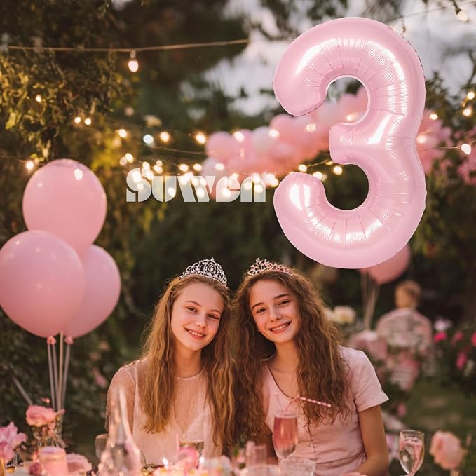 SUWEN 40 Inch Pink Large 3 Number Balloons Big Foil Helium Number Balloons 0-9 - Image 2