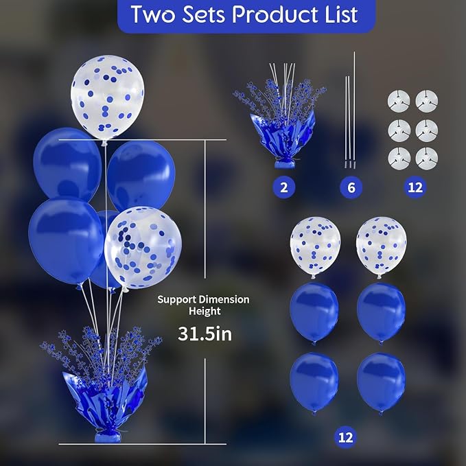Royal Blue Balloon Table Centerpiece Kit, 2 Set Blue Balloon Stands - Image 4
