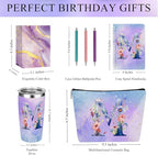 Personalized Gifts Monogrammed Birthday Gifts for Women, Her, Teacher Mother in Law Wedding Christmas Initial 20 oz Tumbler, Makeup Bag Cup Pens Journal Notebook 6 Set, (Aesthetic Purple Flower M)