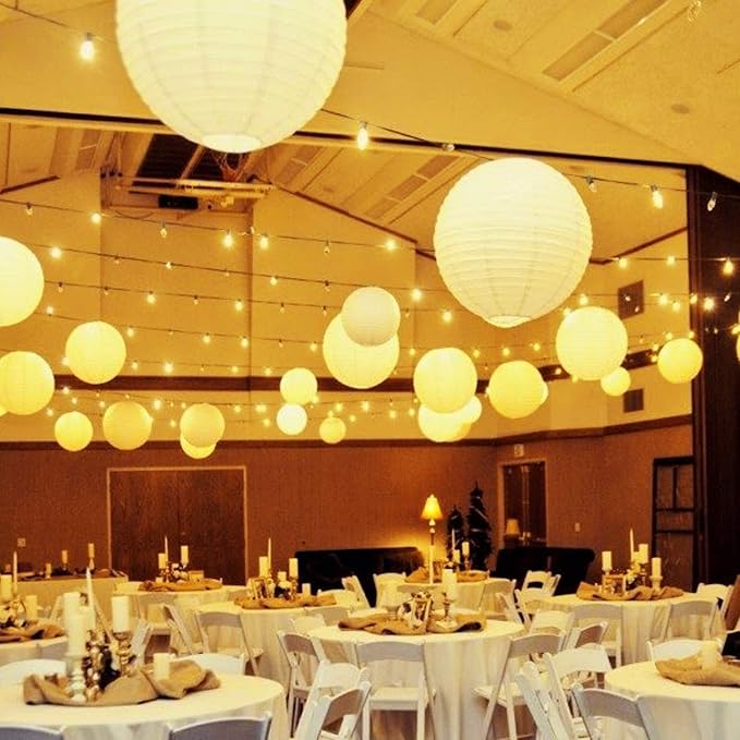 White Paper Lanterns 10 Pcs size of 12" Chinese Round Paper Hanging Decorations - Image 7