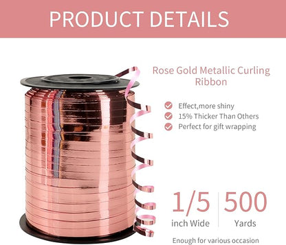 500 Yard Metallic Rose Gold Curling Ribbon, 1/5" Wide Holographic Christmas - Image 2