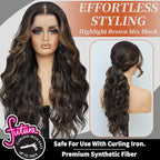Synthetic Lace Front Wigs Pre Plucked Highlight Brown Mix Black 26 Inch Long Wavy 100% Futura Premium 13x4 HD Lace Wigs For Black Women Ready to Wear Beginner Friendly Daily Party Use