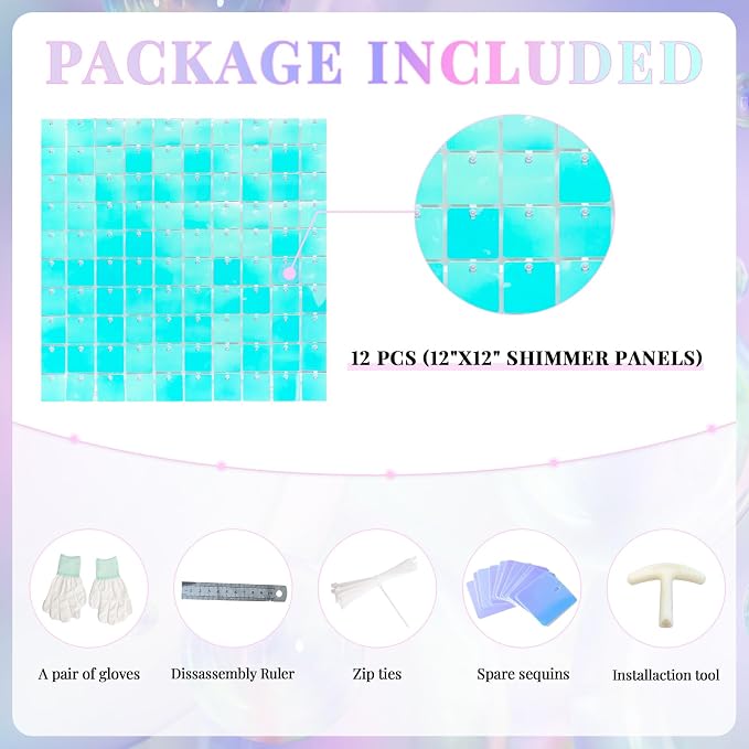 Shimmer Wall Backdrop Blue Wall Panels 12Pcs Square Sequin Shimmer Wall - Image 4