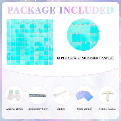 Shimmer Wall Backdrop Blue Wall Panels 12Pcs Square Sequin Shimmer Wall - Image 4
