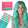 WENNALIFE Tape in Hair Extensions Human Hair Teal Green Tape in Extensions, 10pcs 25g 14 inch Remy Invisible Tape Ins Straight Colored Soft Real Human Hair Tape in Extensions Refill Set Extensions