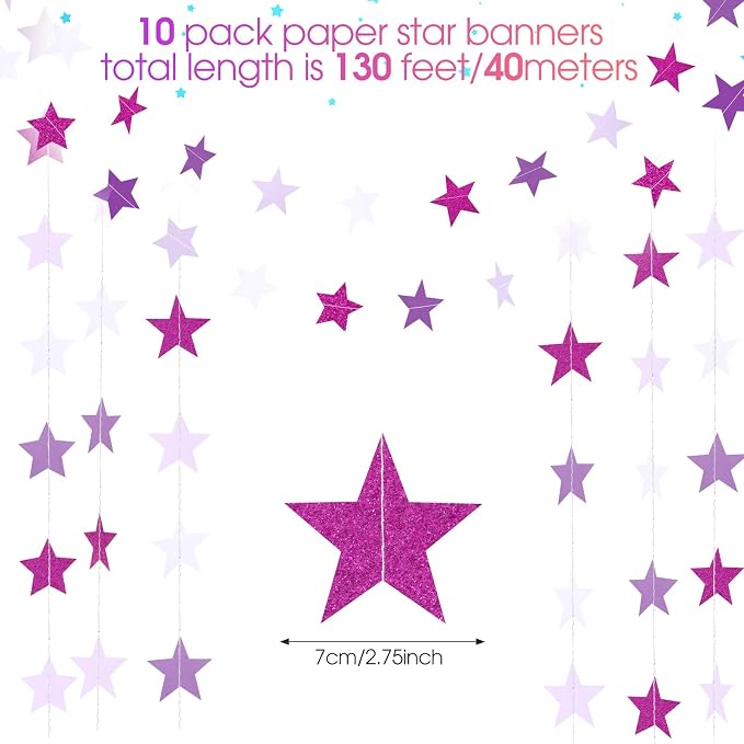 Patelai Glitter Star Garland Banner 2026 Graduation Decor 130 Feet Star Hanging - Image 3