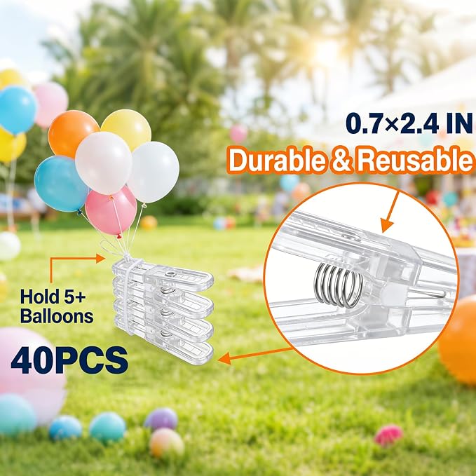 40 Pcs Clear Plastic Spring Clamps Backdrop Clips | Anti Slip Spring Clips 1.7 - Image 3