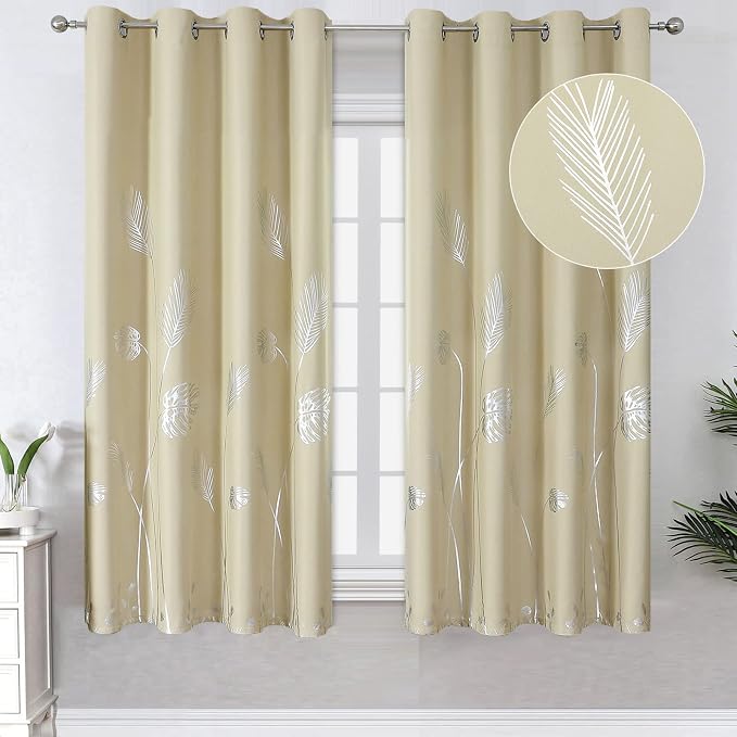 Silver Palm Tree Printed Curtains Light Blocking Curtains Thermal Insulated by ESTELARTEXTILER