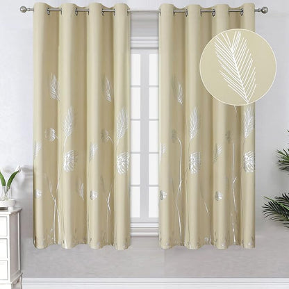 Silver Palm Tree Printed Curtains Light Blocking Curtains Thermal Insulated by ESTELARTEXTILER
