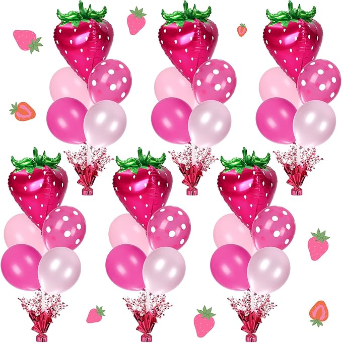 Civaner Rose Red Strawberry Party Balloons Stand Kit 6 Sets, Cute Colors by Civaner