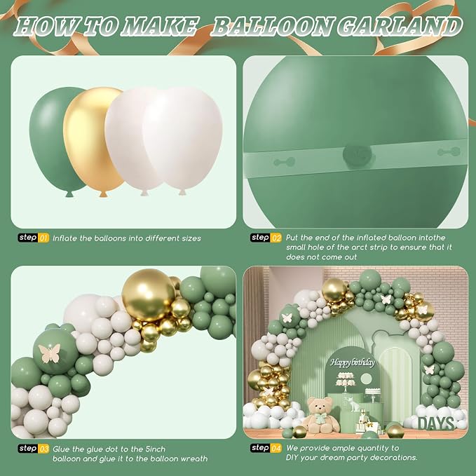 412Pcs Sage Green White Sand Gold Balloons Garland Arch Kit, 18 12 10 5 Inch - Image 3