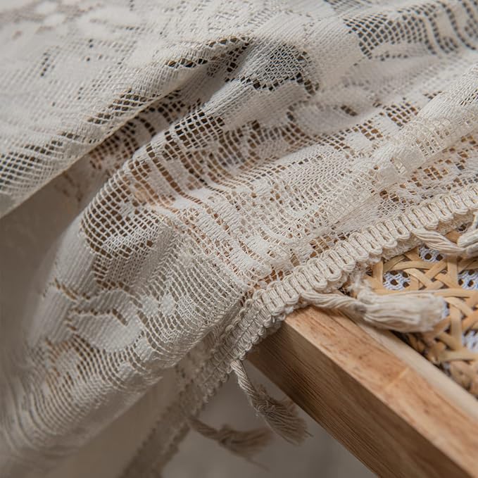 Sutuo Home Boho Kitchen Curtains Crochet Florals Embroidery, Bohemian Sheer - Image 4