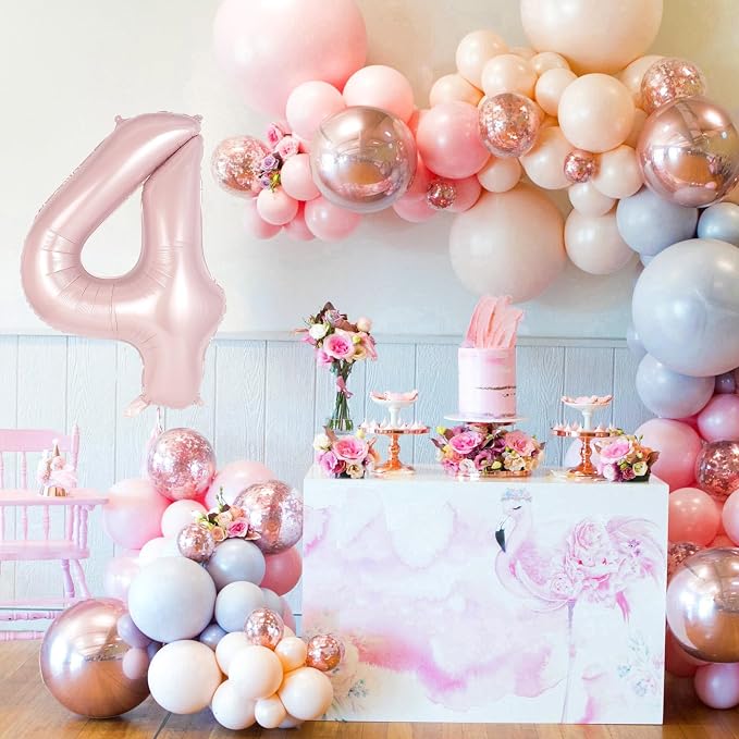 Light Pink Number 4 Balloon, 40 Inch Giant Mylar Number Balloons, Large Foil - Image 3