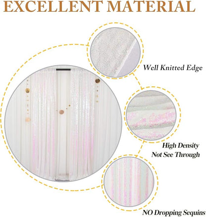 ShinyBeauty Iridescent White Backdrop Curtains 7FTx7FT 2 Panels Sequin Curtains - Image 4