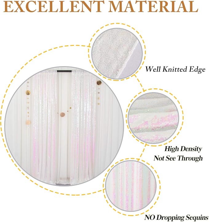 ShinyBeauty White Sequin Backdrop 4FTx8FT 2 Pieces Iridescent White Backdrop - Image 5