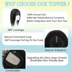 Hair Toppers for Women Real Human Hair, 360° 3D Toppers Pieces for Women with Thinning Crown Wispy Bangs 14 Inch Upgrade Big Basement (Natural Black, 14 Inch Wispy Bangs)