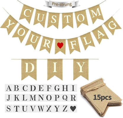 15pcs Burlap Banner Handwriting Banner Kit-Include Letters and heart Stencil by MLAPIS