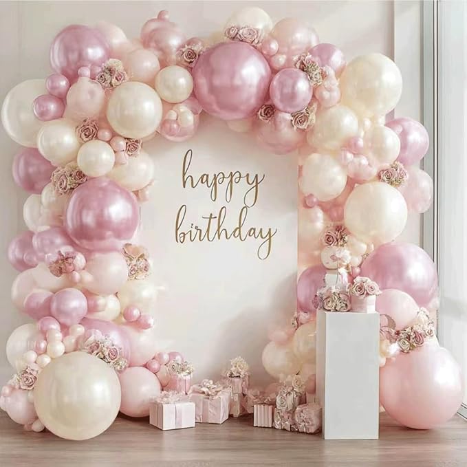 Pink and White Balloons Arch Kit, Double Stuffed, Party | Pearl Light Pink by Zesliwy