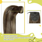 RUNATURE Ponytail Extension Human Hair, Balayage Human Hair Ponytail, Real Hair Ponytail Extension with Magic Paste, Easy to Install, 14 Inch 70g #4/27/4 Medium Brown to Honey Blonde Highlights