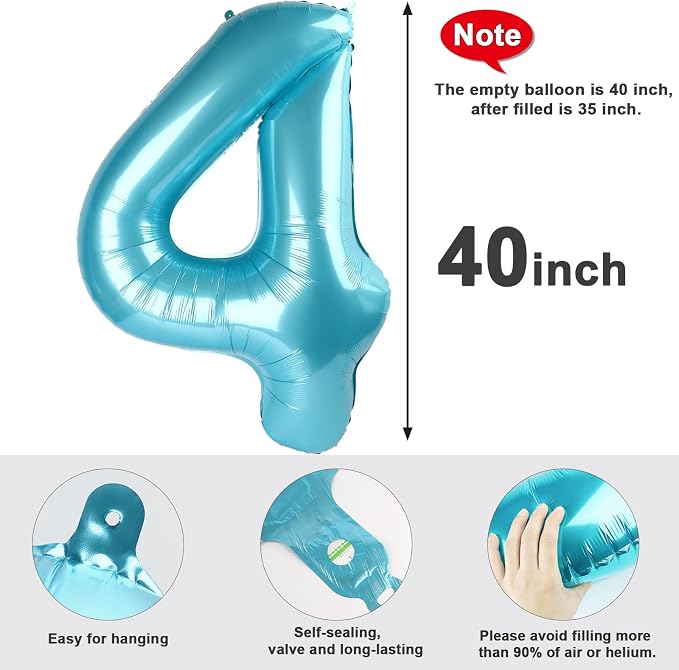 4 Balloon Numbers Birthday Decorations, 40In Pearl Blue Balloons - Image 5