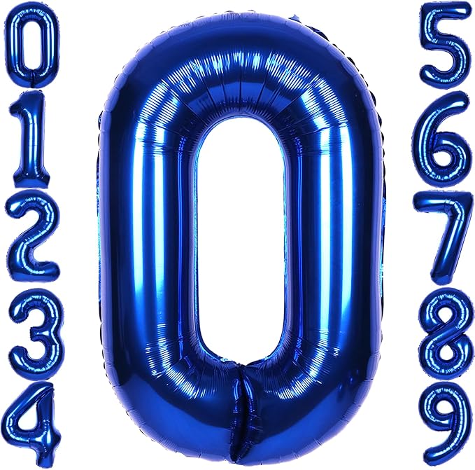 40 Inch Navy Blue Big Number 0 Balloon 0-9 Large Helium | Royal Blue 0th Foil by SULALABOO