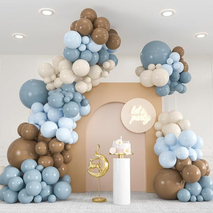 136pcs Dusty Blue & Brown Balloon Arch Kit – 18/12/10/5 Inch Balloons | Balloons by ZizasAry