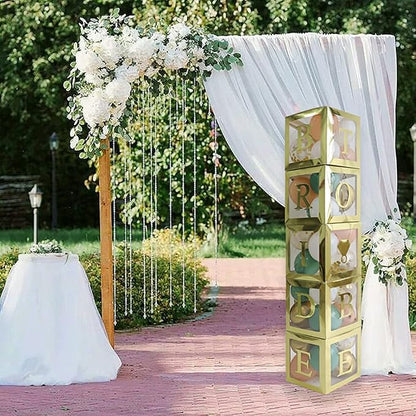 96 PC Bridal Shower Decorations Balloon Boxes Gold- Transparent Block - Image 4