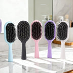Boar Bristles Hair Brush for Women and Men, Detangling Hair Brush for Smoothing Massage Add Shine, Nylon&Boar Bristles Detangler brush for Hair Healthy (Medium-Black)