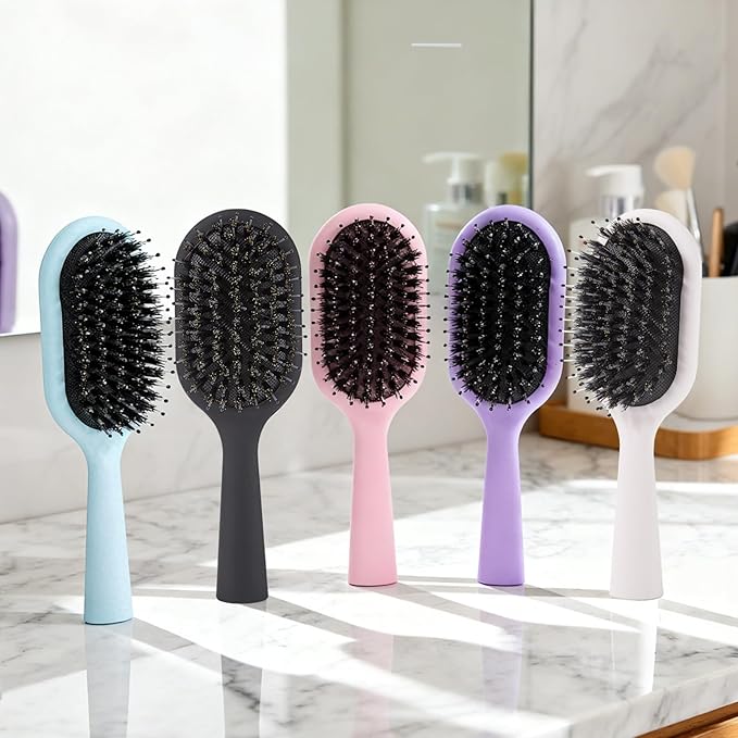 Boar Bristles Hair Brush for Women and Men, Detangling Hair Brush for Smoothing Massage Add Shine, Nylon&Boar Bristles Detangler brush for Hair Healthy (Medium-Blue)