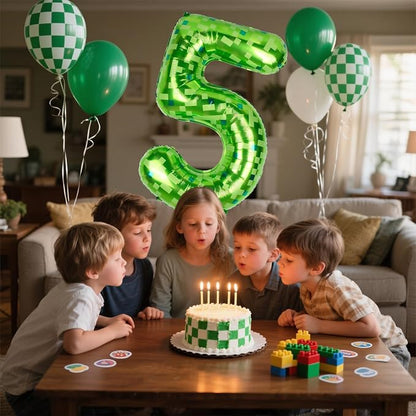 40 Inch Giant Green Pixel Miner Theme Number Balloons 40 Inch Foil Party - Image 7