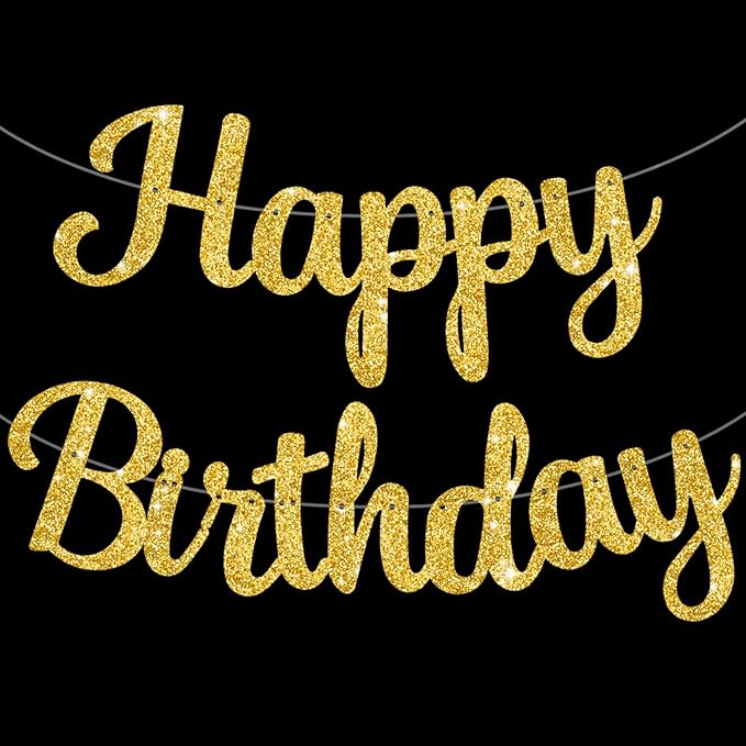 BEISHIDA Glitter Gold Happy Birthday Banner Party Decoration NO DIY, 10Feet | by Beishida