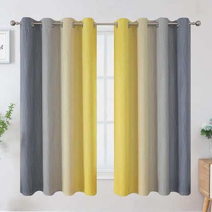 Ombre Gray and Yellow Blackout Curtains 63 Inch Length 2 panels, Full Room - Image 2