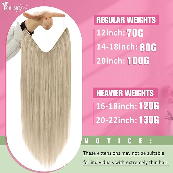 YoungSee 120g Wire Hair Extensions Real Human Hair Ash Blonde Highlights Bleach Blonde Wire Human Hair Extensions for Women Invisible Headband Hair Extension Human Hair 16Inch