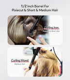 FARERY 1/2 Inch Ceramic Mini Hair Curler with 3 Adjustable Temp, 100-240V Dual Voltage, Travel Curling Iron for Short Hair, Auto-Off, Infused with Keratin & Argan Oil, Include Storage Bag, Black