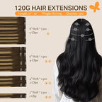 DOORES Clip in Human Hair Extensions 120g 7pcs 14 Inch Balayage Chocolate Brown to Caramel Blonde Straight Real Hair Extensions Clip in Remy Extensions Natural Hair Extensions