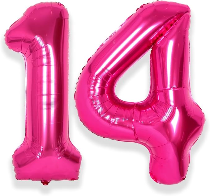SUWEN 40 Inch Hot Pink Large 14 Number Balloons Big Foil Helium Number Balloons by SUWEN