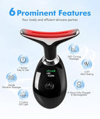Red-Light-Therapy-for-Face-and-Neck, 7 Color Face Massager Tool for Wrinkles, Double Chin, Vibrating Facial Massager with Thermals for Skin Care, Glossy Black
