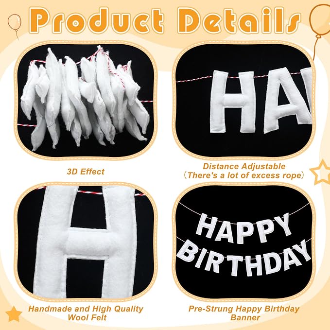 Felt Happy Birthday Garland Rainbow Banner Reusable Happy Birthday Sign Party - Image 3